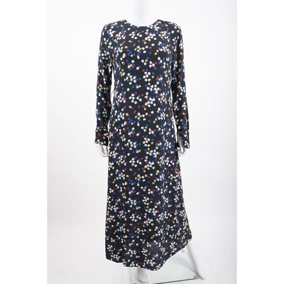 Zara Womens Long Printed Dress Dots M Black Multicolor Long sleeved 5216/263 - Picture 1 of 6